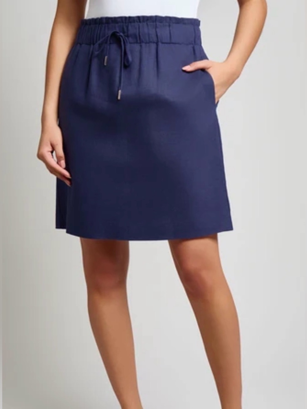 Jones New York Navy Drawstring Paperbag Waist Mini Skirt